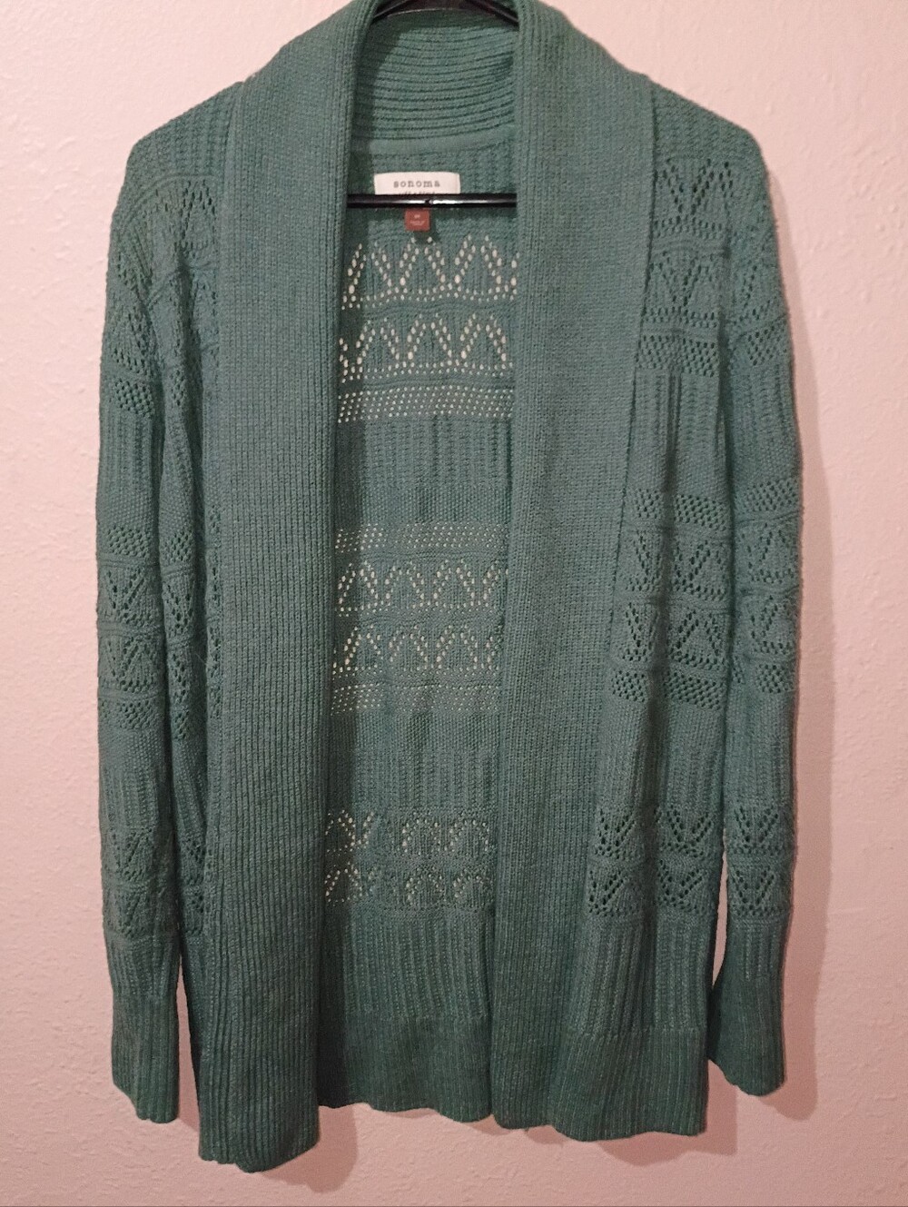 Sonoma Size Medium Open-Front Pointelle Knit Cardigan